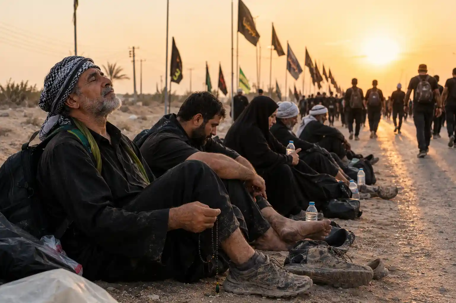 مشهد وثائقي هادئ من طريق زوار الأربعين
